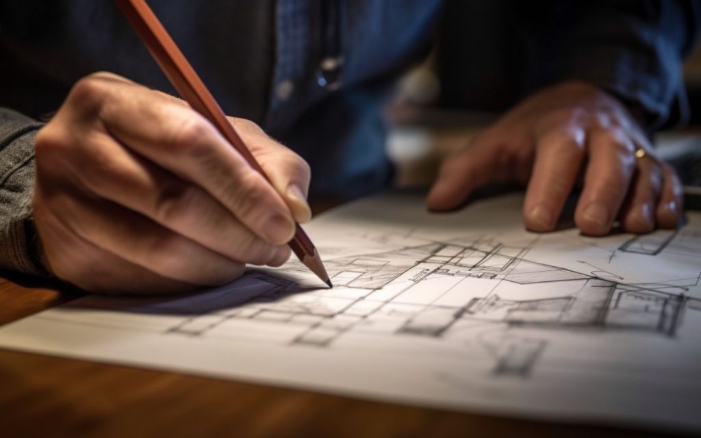 Close-up of an architect's hand sketching a design