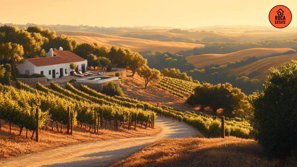 Luxury hospitality asset surrounded by vineyards in Alentejo, showing regional expansion potential in commercial real estate in Portugal.