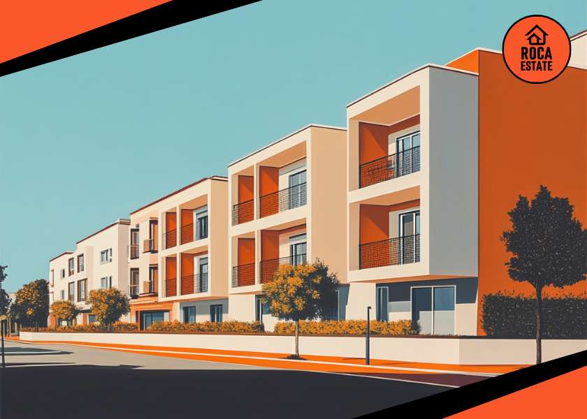 Newly completed residential buildings in Portugal real estate market, featuring modern architecture and clean urban design.