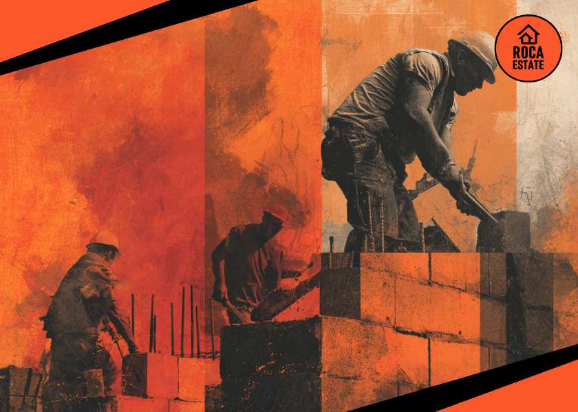Portuguese laborers working on a residential construction site, reflecting real estate investment activity and rising labor costs in Portugal.