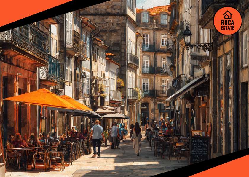 Scenic street view in a vibrant Portuguese secondary city showing urban development and local businesses, reflecting growth opportunities in Portugal commercial real estate.