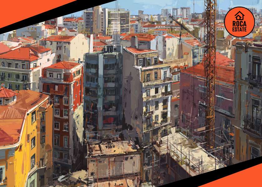 Modern construction site in Lisbon showing cranes and new buildings under development, representing current Portugal construction market trends.