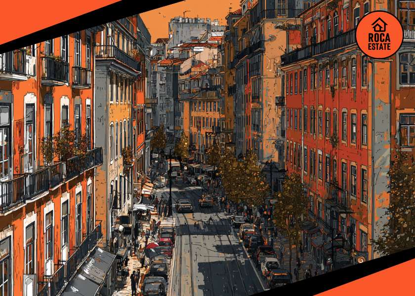 Street-level view of central Lisbon with shops, offices, and apartments, reflecting the vibrancy and growth of the Portuguese real estate market.