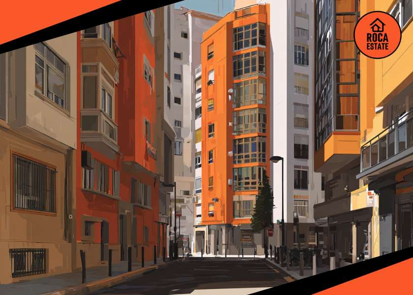 Street-level view of modern apartment buildings in a Portuguese city, highlighting urban density and architectural growth within the Portuguese housing market.