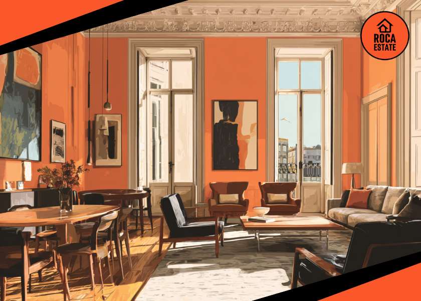 Elegant interior of a renovated Lisbon apartment with high ceilings and tall windows, showcasing the premium real estate available in the Portuguese housing market.