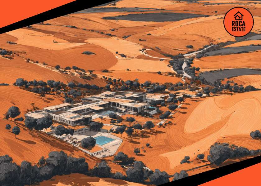 Aerial view of a modern Alentejo eco-resort, highlighting a strategic opportunity for tourism-driven real estate investment in Portugal.