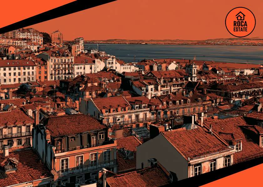 Portugal rental market Q1 2026 panoramic view of Lisbon rooftops, residential apartment buildings, traditional façades, and the Tagus River in the background.