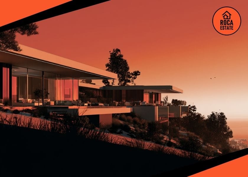 Portugal house prices reflected in a premium Setúbal Peninsula villa development with contemporary architecture, landscaped grounds, and elevated coastal views, highlighting the growing appeal of secondary residential markets outside Lisbon.
